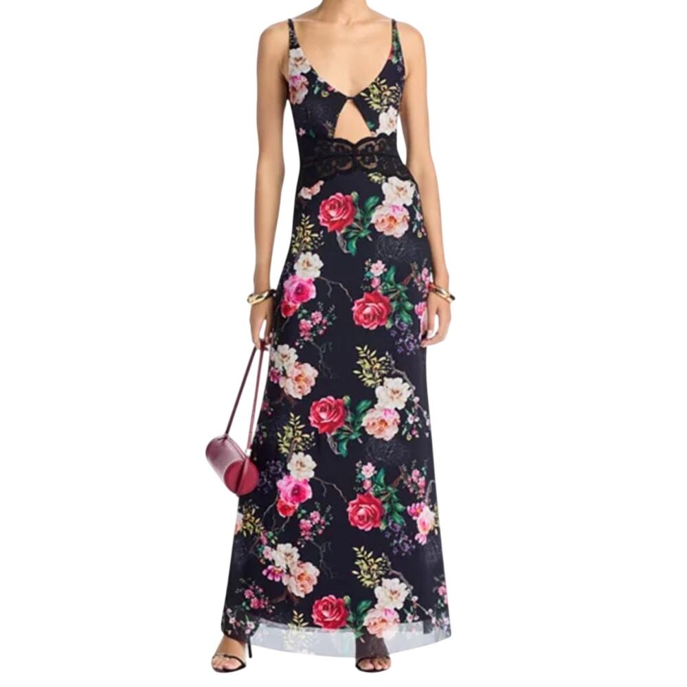 AFRM NWT Elyse Keyhole Maxi Dress Black Floral Lace Detail Women’s Size XL